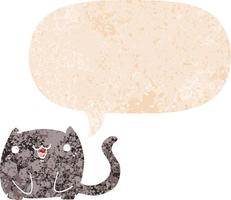 cartoon cat and speech bubble in retro textured style vector