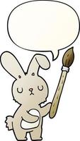 cartoon rabbit and paint brush and speech bubble in smooth gradient style vector