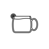 taza de té o café taza icono de vidrio con una rodaja de limón sobre fondo blanco. simple, línea, silueta y estilo limpio. en blanco y negro. adecuado para símbolo, signo, icono o logotipo vector