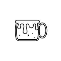 tea or coffee mug cup glass icon with overfilled wit water on white background. simple, line, silhouette and clean style. black and white. suitable for symbol, sign, icon or logo vector