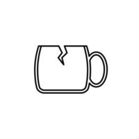 cracked tea or coffee mug cup glass icon on white background. simple, line, silhouette and clean style. black and white. suitable for symbol, sign, icon or logo vector