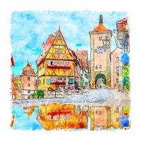 Rothenburg Germany Watercolor sketch hand drawn illustration vector