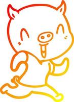 warm gradient line drawing happy cartoon pig vector