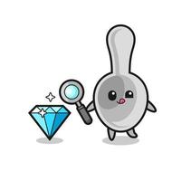 spoon mascot is checking the authenticity of a diamond vector