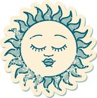 iconic distressed sticker tattoo style image of a sun with face vector