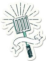 worn old sticker of a tattoo style kitchen spatula vector