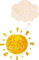 cartoon sun and thought bubble in retro textured style vector