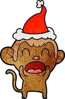 shouting textured cartoon of a monkey wearing santa hat vector