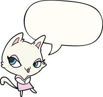 cute cartoon female cat and speech bubble vector