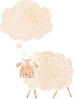 cartoon sheep and thought bubble in retro textured style vector