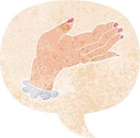 cartoon hand and speech bubble in retro textured style vector