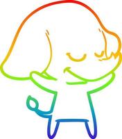 dibujo de línea de gradiente de arco iris elefante sonriente de dibujos animados vector