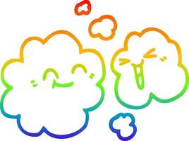 rainbow gradient line drawing cartoon of happy grey smoke vector