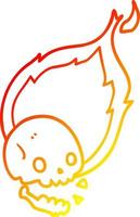 warm gradient line drawing spooky cartoon flaming skull vector