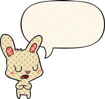 cartoon rabbit talking and speech bubble in comic book style vector