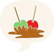 cartoon toffee apples and speech bubble in retro style vector