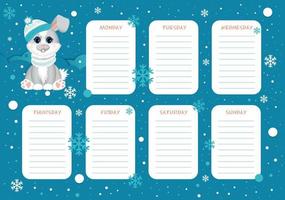 School weekly planner with cute little rabbit vector