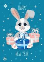 Greeting postcard. Happy new year 2023 with symbol of the year rabbit hare. vector