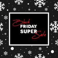 Black Friday. Sale banner, flyer. Text, white snowflakes on black background. vector