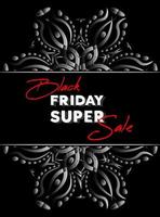 Black Friday. Sale banner, flyer. Text and abstract ornament on black background. vector