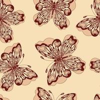 Seamless pattern with hand drawn butterfly in zentangle style and chocolate colors. vector