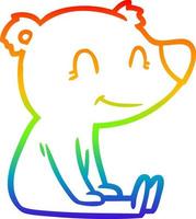 dibujo de línea de gradiente de arco iris dibujos animados de oso sentado vector