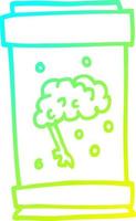 cold gradient line drawing cartoon brain in jar vector