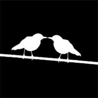 Silhouette of the Standing Pair of the Bird on the Electrical Wire. Vector Illustration