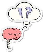 cartoon curious brain and thought bubble as a printed sticker vector