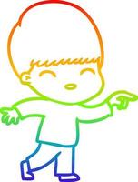 rainbow gradient line drawing happy cartoon boy vector