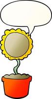 cute cartoon flower and speech bubble in smooth gradient style vector
