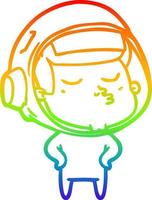 rainbow gradient line drawing cartoon confident astronaut vector