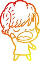 warm gradient line drawing cartoon woman talking vector