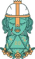 Retro Tattoo Style orc fighter character with natural twenty dice roll vector