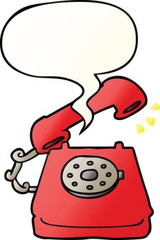cartoon ringing telephone and speech bubble in smooth gradient style vector