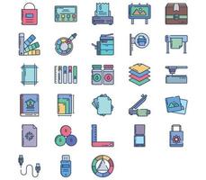 Print and printing equipment icon set vector