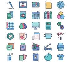 conjunto de iconos de equipos de impresión e impresión vector