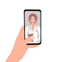 Online doctor consultation. Telemedicine concept. Illustration for printing, backgrounds, covers and packaging. Image can be used for posters and stickers. Isolated on white background. vector