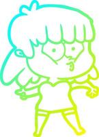 cold gradient line drawing cartoon whistling girl vector