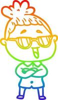 rainbow gradient line drawing cartoon happy woman wearing spectacles vector