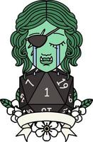 Retro Tattoo Style crying orc rogue character with natural one roll vector