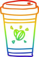 dibujo de línea de gradiente de arco iris taza de café para llevar vector