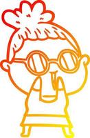 warm gradient line drawing cartoon shy woman wearing spectacles vector