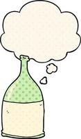 cartoon bottle and thought bubble in comic book style vector