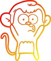 dibujo de línea de gradiente cálido mono sorprendido de dibujos animados vector