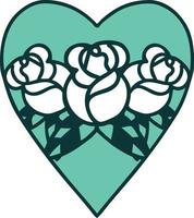 iconic tattoo style image of a heart and flowers vector