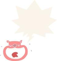 cartoon obnoxious pig and speech bubble in retro style vector