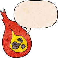 cartoon fireball and speech bubble in retro texture style vector