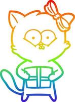 gato de dibujos animados de dibujo de línea de gradiente de arco iris vector