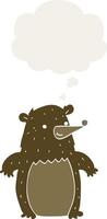 cartoon bear and thought bubble in retro style vector